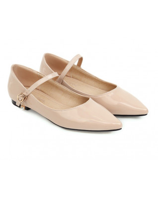 Women Mary Janes Flat Shoes Black Nude White Pointed Toe Strap Buckle Flats Ladies