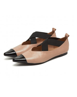 Natural Genuine Leather Ballet Flats Womens Cross Elastic Bandage Ballerina Shoes Woman Brand Soft Comfort Espadrilles