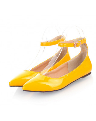 Patent PU Leather Women Ballet Flats Ankle Strap Buckle Red Black Blue Green Nude Ballerina Shoe Casual Lady