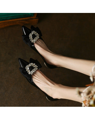 Real Leather Butterfly Knot Women's Flats Cryst al Brand Designer Pointed Toe Shoes Elegant Ladies Party Dating Footwear