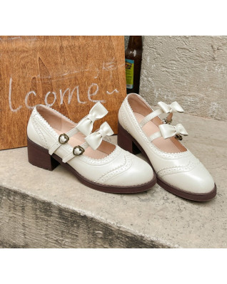 Women Sweet Lovely Bow-tie Knot Mary Janes Natural Leather Double Buckle Pumps Mixed Color Lady Daily Dating Party Shoe