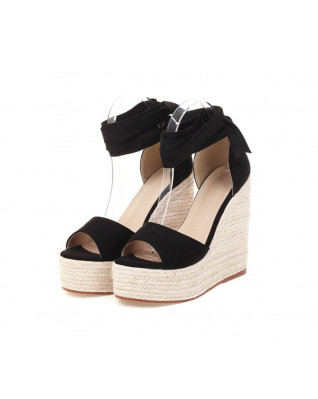 Brand Ultra High Heel Sandals Wedges Platform Espadrilles Black Gladiator Sandals Ladies Ankle Cross Tied Strappy