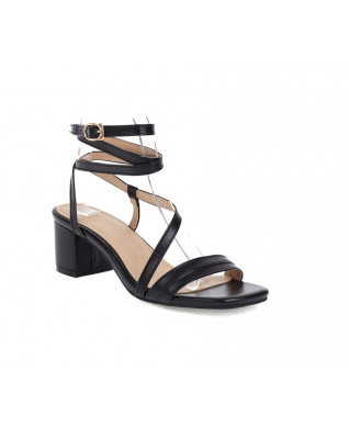 New Summer Gladiator Sandals for Women Black Ankle Wrap Strap Buckled Shoes Medium Heels 