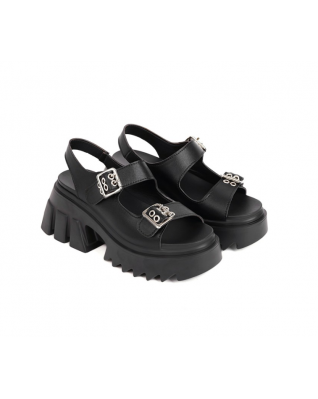 Punk Metal Buckle Sandals for Women Chunky Thick Heels Platform Goth Shoes Ladies Slingback Gothic Gladiator